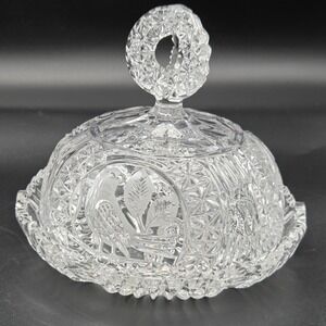 VINTAGE Hofbauer Byrds‎ Collection 24% Lead Crystal Covered Butter/Cheese Dish